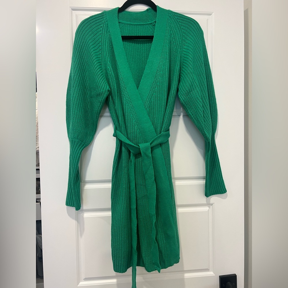 Green knit wrap dress